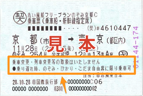 新幹線-乗車票の見本